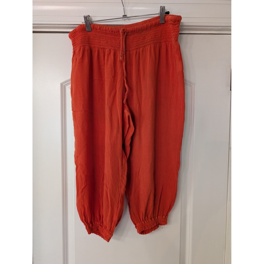 Rivers Womens Orange Smocked Waist Cropped Harem Pants Size 14 flowy breezy boho